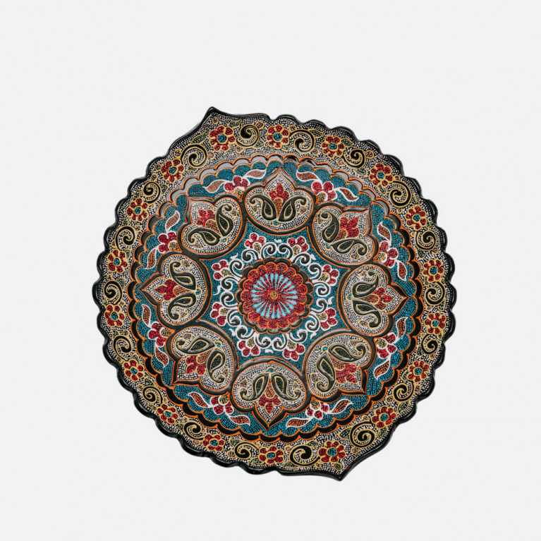 Unik handgjord dekorativ tallrik från Uzbekistan, 32 cm, droppteknik
